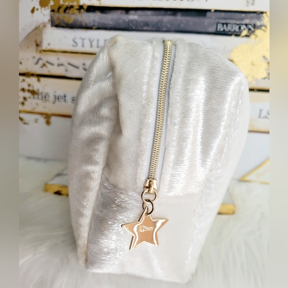 Christian Dior CD white glitter cosmetic pouch/clutch/bag large size rare Nwot - Picture 11 of 13